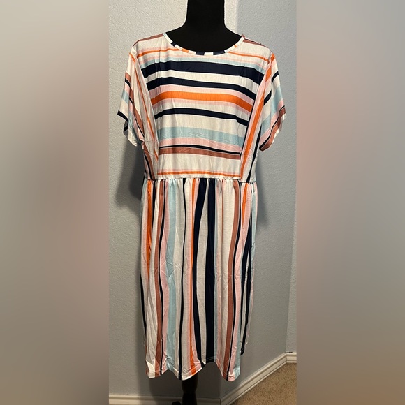 Midi Dress Chic Striped in Multicolor XL NWT - Picture 2 of 7